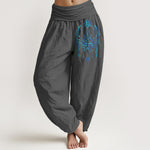 Buddha Stones Pure Cotton Elegant Lotus Pattern Women's Elastic Waist Harem Pants
