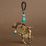 Buddha Stones Year Of The Horse Copper Brass Five-Emperor Coins Om Mani Padme Hum Protection Key Chain
