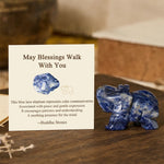 Buddha Stones ''May Blessings Walk With You'' Natural Small Elephant Amazonite Amethyst Jade Black Obsidian Stone Decoration Includes Gift Message Card
