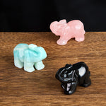 Buddha Stones ''May Blessings Walk With You'' Natural Small Elephant Amazonite Amethyst Jade Black Obsidian Stone Decoration Includes Gift Message Card