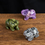 Buddha Stones ''May Blessings Walk With You'' Natural Small Elephant Amazonite Amethyst Jade Black Obsidian Stone Decoration Includes Gift Message Card