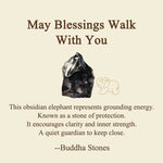 Buddha Stones ''May Blessings Walk With You'' Natural Small Elephant Amazonite Amethyst Jade Black Obsidian Stone Decoration Includes Gift Message Card