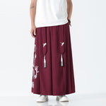 Buddha Stones Summer Dragon Drawstring Design Cotton Ankle-Length Men's Wide Leg Pants With Pockets