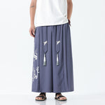 Buddha Stones Summer Dragon Drawstring Design Cotton Ankle-Length Men's Wide Leg Pants With Pockets