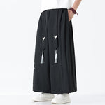 Buddha Stones Summer Dragon Drawstring Design Cotton Ankle-Length Men's Wide Leg Pants With Pockets