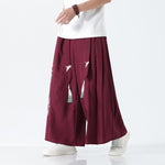 Buddha Stones Summer Dragon Drawstring Design Cotton Ankle-Length Men's Wide Leg Pants With Pockets