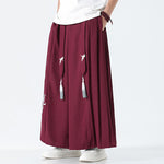 Buddha Stones Summer Dragon Drawstring Design Cotton Ankle-Length Men's Wide Leg Pants With Pockets