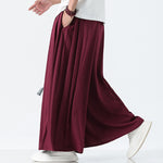 Buddha Stones Summer Dragon Drawstring Design Cotton Ankle-Length Men's Wide Leg Pants With Pockets