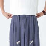 Buddha Stones Summer Dragon Drawstring Design Cotton Ankle-Length Men's Wide Leg Pants With Pockets