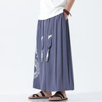 Buddha Stones Summer Dragon Drawstring Design Cotton Ankle-Length Men's Wide Leg Pants With Pockets