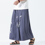 Buddha Stones Summer Dragon Drawstring Design Cotton Ankle-Length Men's Wide Leg Pants With Pockets