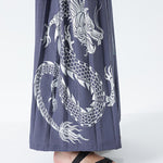 Buddha Stones Summer Dragon Drawstring Design Cotton Ankle-Length Men's Wide Leg Pants With Pockets