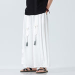 Buddha Stones Summer Dragon Drawstring Design Cotton Ankle-Length Men's Wide Leg Pants With Pockets
