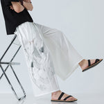 Buddha Stones Summer Dragon Drawstring Design Cotton Ankle-Length Men's Wide Leg Pants With Pockets