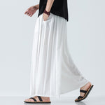 Buddha Stones Summer Dragon Drawstring Design Cotton Ankle-Length Men's Wide Leg Pants With Pockets