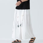 Buddha Stones Summer Dragon Drawstring Design Cotton Ankle-Length Men's Wide Leg Pants With Pockets