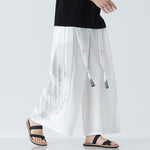 Buddha Stones Summer Dragon Drawstring Design Cotton Ankle-Length Men's Wide Leg Pants With Pockets