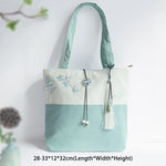 Buddha Stones Pear Flower Plum Peach Blossom Bamboo Embroidery Canvas Large Capacity Shoulder Bag Tote Bag