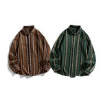 Buddha Stones Retro Color Blocked Stripes Long Sleeve Button Men's Cotton Shirts With Pocket
