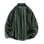 Buddha Stones Retro Color Blocked Stripes Long Sleeve Button Men's Cotton Shirts With Pocket