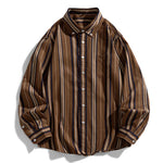 Buddha Stones Retro Color Blocked Stripes Long Sleeve Button Men's Cotton Shirts With Pocket