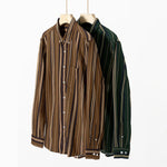 Buddha Stones Retro Color Blocked Stripes Long Sleeve Button Men's Cotton Shirts With Pocket