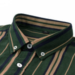 Buddha Stones Retro Color Blocked Stripes Long Sleeve Button Men's Cotton Shirts With Pocket