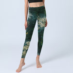 Buddha Stones Elegant Bamboo Leaf Pattern Print Gym Leggings Women's Yoga Pants