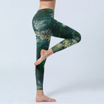 Buddha Stones Elegant Bamboo Leaf Pattern Print Gym Leggings Women's Yoga Pants