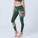 Buddha Stones Elegant Bamboo Leaf Pattern Print Gym Leggings Women's Yoga Pants