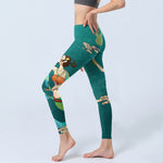 Buddha Stones Elegant Fairy Crane Cloud Pine Tree Pattern Print Gym Leggings Women's Yoga Pants