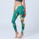 Buddha Stones Elegant Fairy Crane Cloud Pine Tree Pattern Print Gym Leggings Women's Yoga Pants