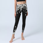 Buddha Stones Black White Contrast Flower Pattern Print Gym Leggings Women's Yoga Pants