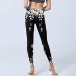 Buddha Stones Black White Contrast Flower Pattern Print Gym Leggings Women's Yoga Pants