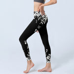 Buddha Stones Black White Contrast Flower Pattern Print Gym Leggings Women's Yoga Pants