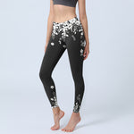 Buddha Stones Black White Contrast Flower Pattern Print Gym Leggings Women's Yoga Pants