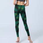Buddha Stones Retro Peacock Feather Pattern Print Gym Leggings Women's Yoga Pants