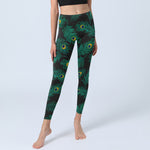 Buddha Stones Retro Peacock Feather Pattern Print Gym Leggings Women's Yoga Pants