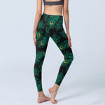 Buddha Stones Retro Peacock Feather Pattern Print Gym Leggings Women's Yoga Pants