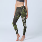 Buddha Stones Retro Flower Leaf Pattern Print Gym Leggings Women's Yoga Pants