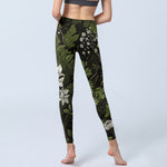 Buddha Stones Retro Flower Leaf Pattern Print Gym Leggings Women's Yoga Pants