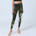 Buddha Stones Retro Flower Leaf Pattern Print Gym Leggings Women's Yoga Pants