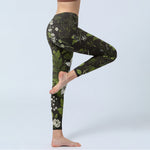 Buddha Stones Retro Flower Leaf Pattern Print Gym Leggings Women's Yoga Pants