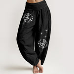 Buddha Stones Pure Cotton Concise Dandelion Pattern Women's Elastic Waist Harem Pants