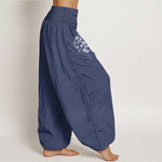 Buddha Stones Pure Cotton Concise Dandelion Pattern Women's Elastic Waist Harem Pants