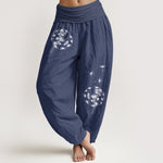 Buddha Stones Pure Cotton Concise Dandelion Pattern Women's Elastic Waist Harem Pants