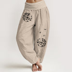Buddha Stones Pure Cotton Concise Dandelion Pattern Women's Elastic Waist Harem Pants