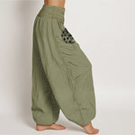 Buddha Stones Pure Cotton Concise Dandelion Pattern Women's Elastic Waist Harem Pants