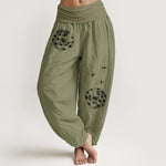 Buddha Stones Pure Cotton Concise Dandelion Pattern Women's Elastic Waist Harem Pants