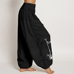 Buddha Stones Pure Cotton Concise Bamboo Butterfly Pattern Women's Elastic Waist Harem Pants